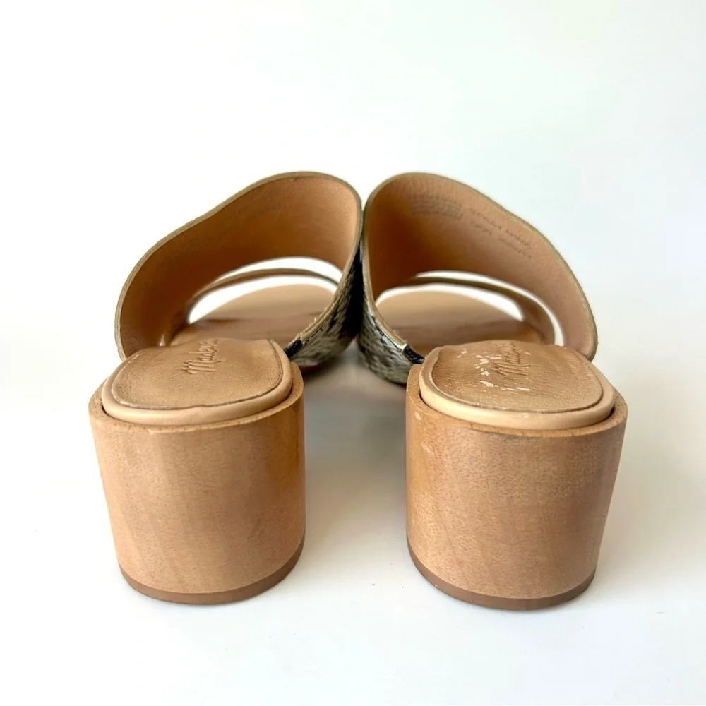 Madewell Kiera Mule Sandal Snake Embossed Leather Block Heel Slide Neutral 8.5